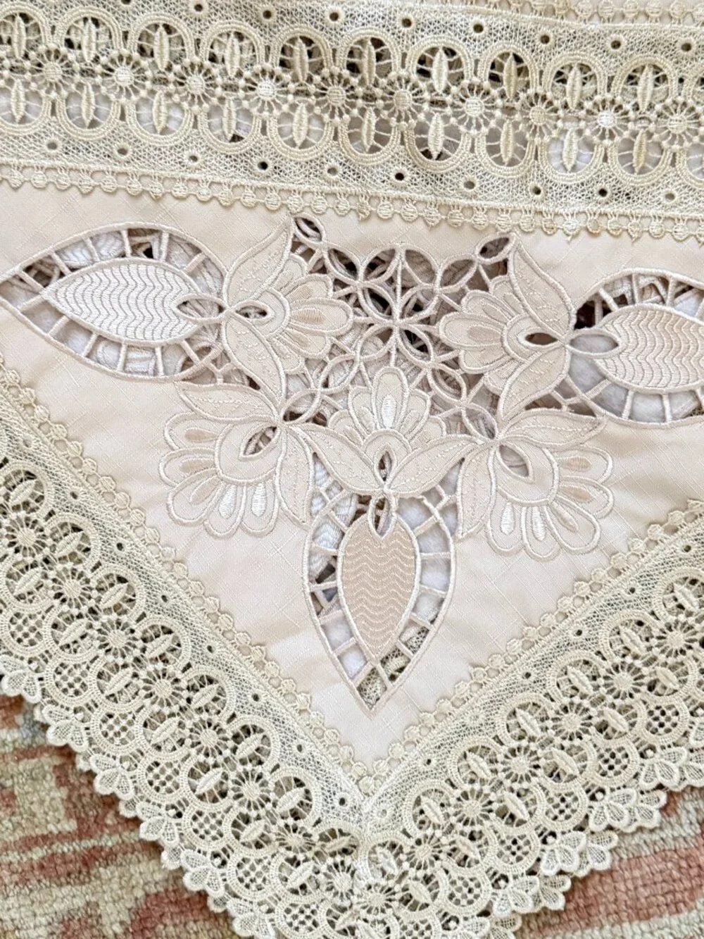 NEW Linen Tablecloth from Greece Lace Embroidery Cut Out Handwork